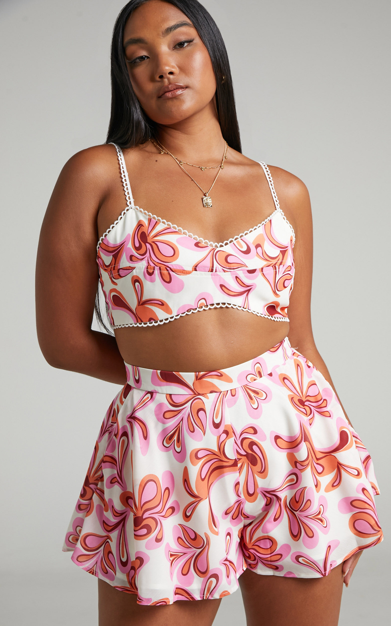 Auroray Crop Top and Shorts Two Piece Set in Pink Swirl - 06, MLT1, super-hi-res image number null