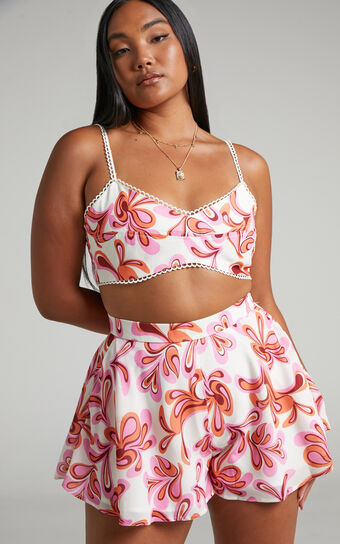 Auroray Crop Top and Shorts Two Piece Set in Pink Swirl