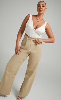 Mekaila High Waisted Tailored Pants in Beige Linen Look