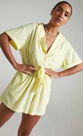 Akaithy Terry Towelling Collared Playsuit in Lemon