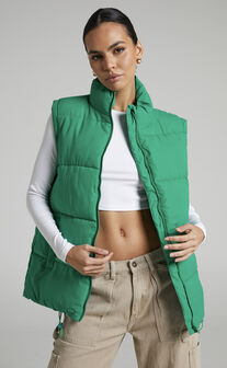 Alexei Longline Puffer Vest in Green