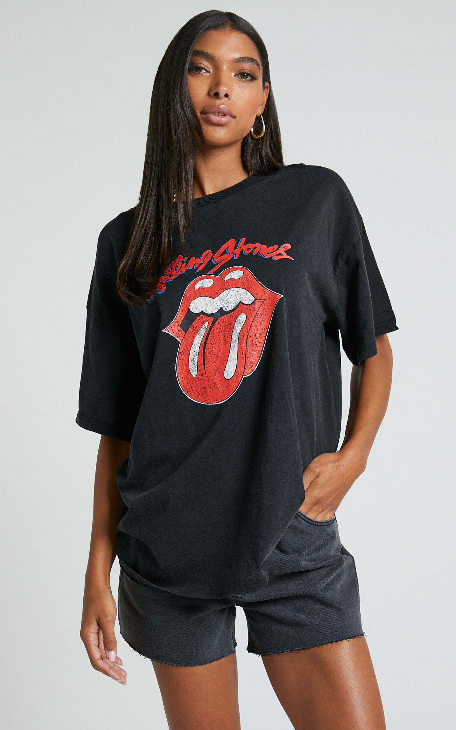 Universal Music - Rolling Stones Tee in Washed Black - M/L, BLK1, super-hi-res image number null