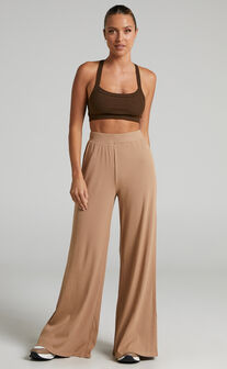 Amalthea Wide Leg Pant in Rib Knit in Camel