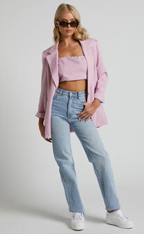 Marvilla Blazer - Single Breasted Shoulder Pad Blazer in Light Pink Pinstripe