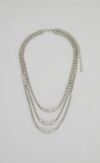 Goewin Layered Diamante Necklace in Silver