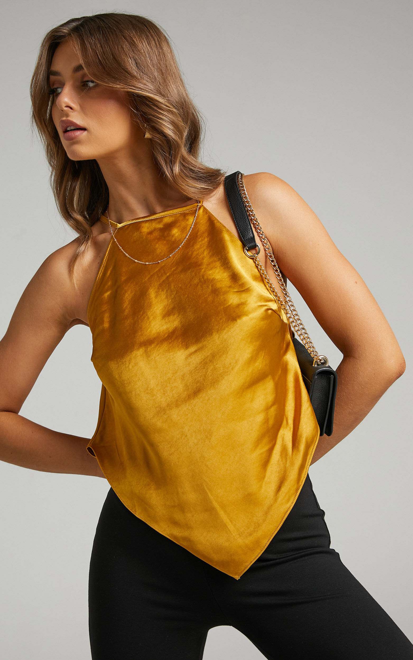 Nelssy Halter Neck Scarf Top In Satin in Yellow - 04, YEL1, super-hi-res image number null