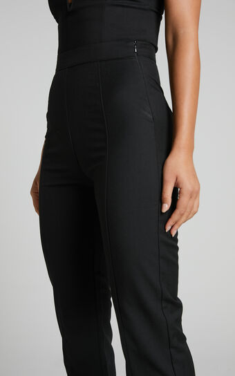 Armenda Split Hem Stitch Detail Tailored Pants in Black