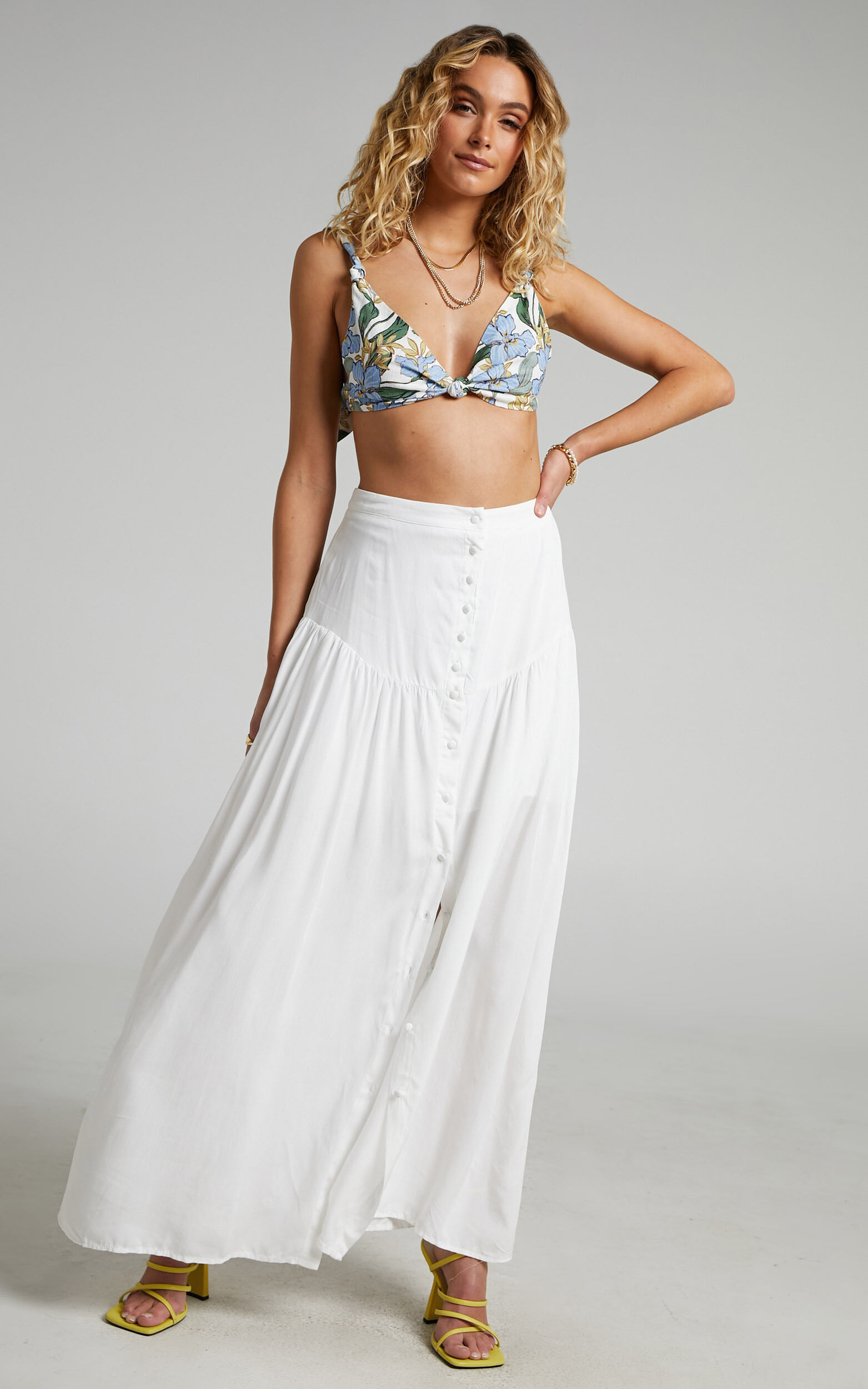 Knoxlee Drop Waist Maxi Skirt in Off White - 06, WHT2
