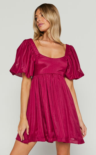 Francis Mini Dress - Puff Sleeve Dress in Mulberry