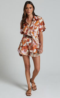 Amalie The Label - Verlyn Linen Blend Shirt and Shorts Two Piece Set in Baku Print