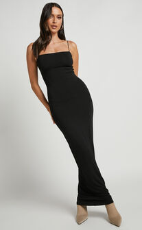 Celene Midaxi Dress - Slim Fit Bodycon Dress in Black