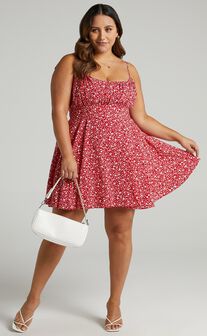 Summer Jam Sweetheart Mini Dress in Red Floral Print