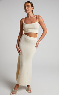 Ashtyn Two Piece Set - Knit Cami Top and Maxi Skirt in Natural