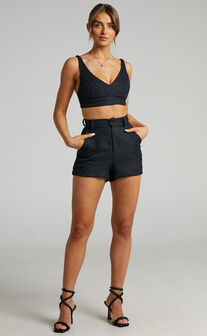 Melbourne Twill Two Piece Short Set in Black
