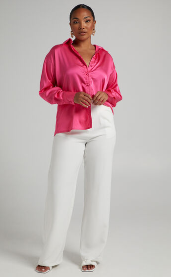 Blaze Oversized Relaxed Shirt in Hot Pink Satin