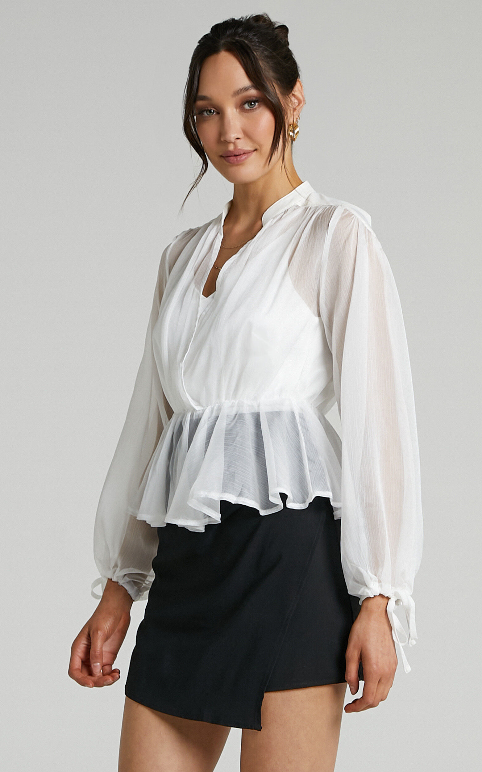 Kimmy Longsleeve Sheer Blouse in White - 06, WHT1, super-hi-res image number null