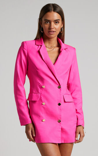 Nathany Double Breasted Blazer Mini Dress in Hot Pink
