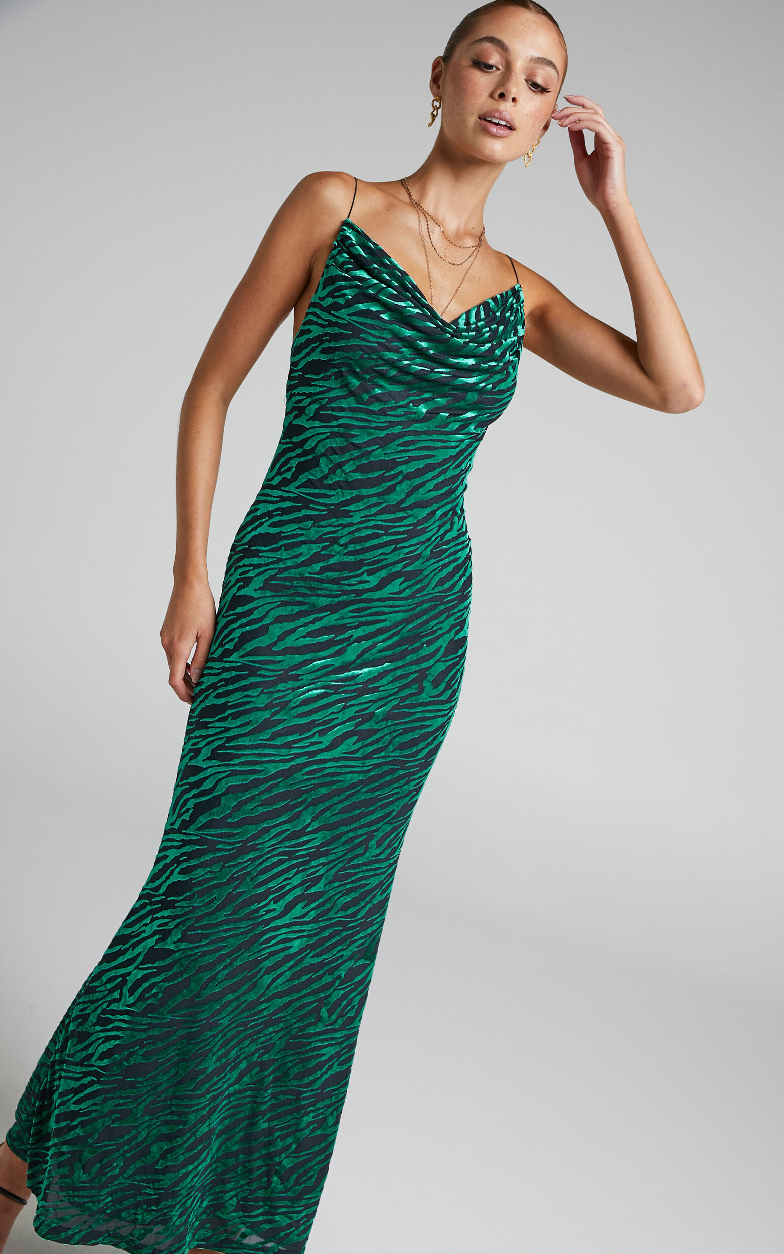 Runaway The Label - Lionell Dress in Emerald Zebra - L, GRN2, super-hi-res image number null