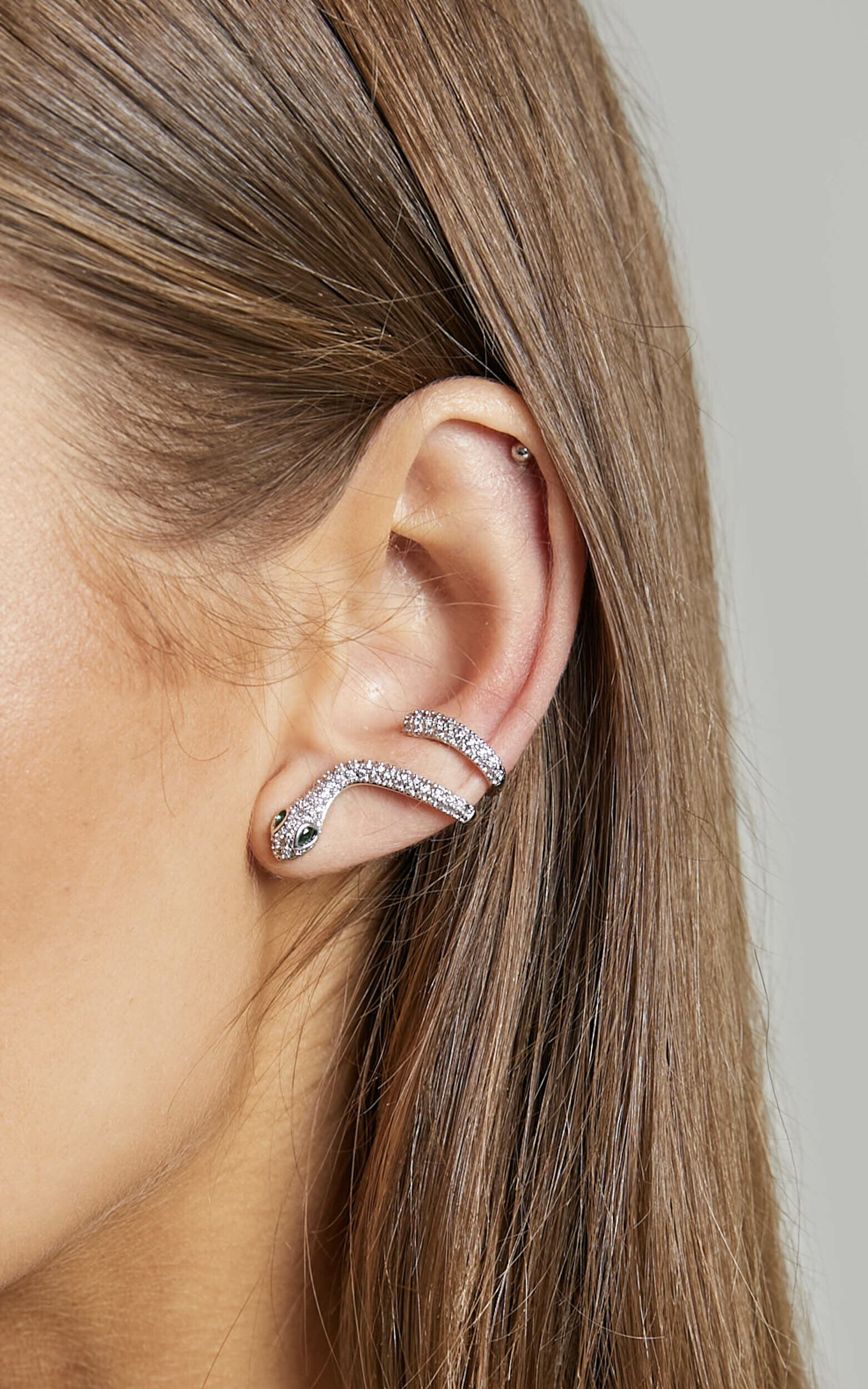 Lulah Diamante Snake Single Stud Earring in Silver - NoSize, SLV2