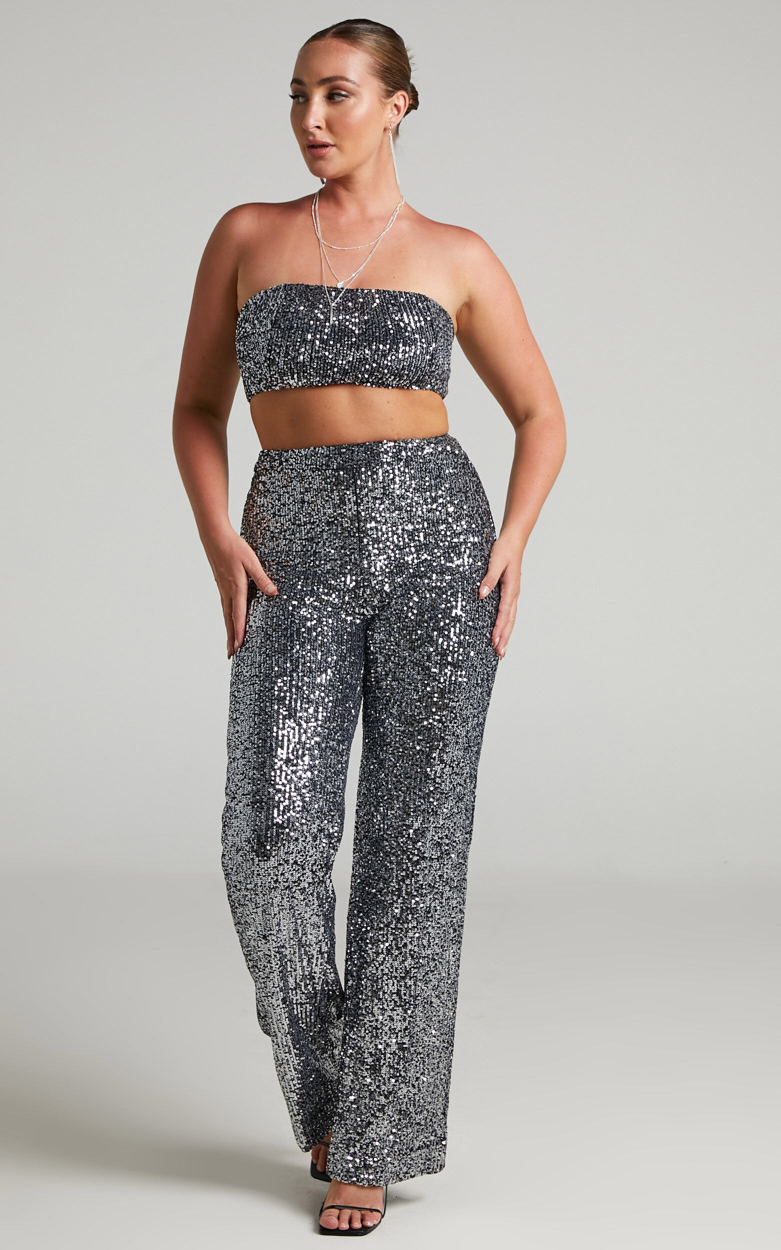 Imogen Bandeau Top Two Piece Set in Gunmetal - 04, GRY3, super-hi-res image number null
