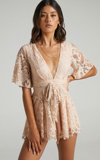 Break the Bar playsuit in Blush Lace