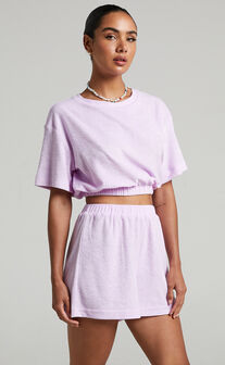 Broditha Terry Towelling Crew Neck Top in Lilac