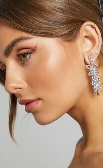 Letitia Drop Rhinestone Earrings in Silver
