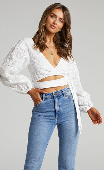 Illeana Embroidered Wrap Top in White