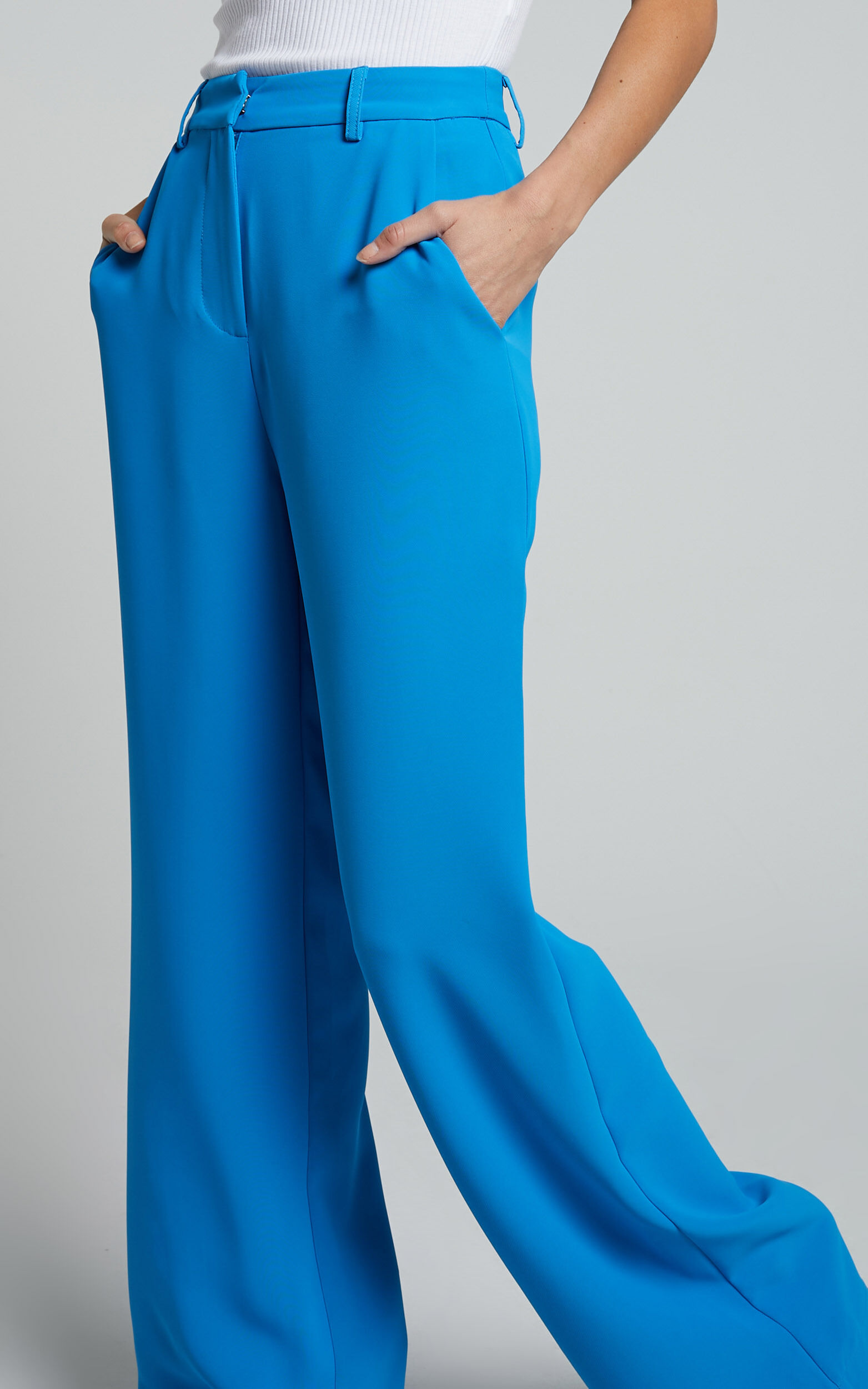Bonnie Pants - High Waisted Tailored Wide Leg Pants in Blue | Showpo