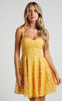 Juliette Mini Dress -  Sweetheart A Line Dress in Yellow