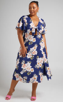 Wild And Free Mind Midi Dress in Royal Floral