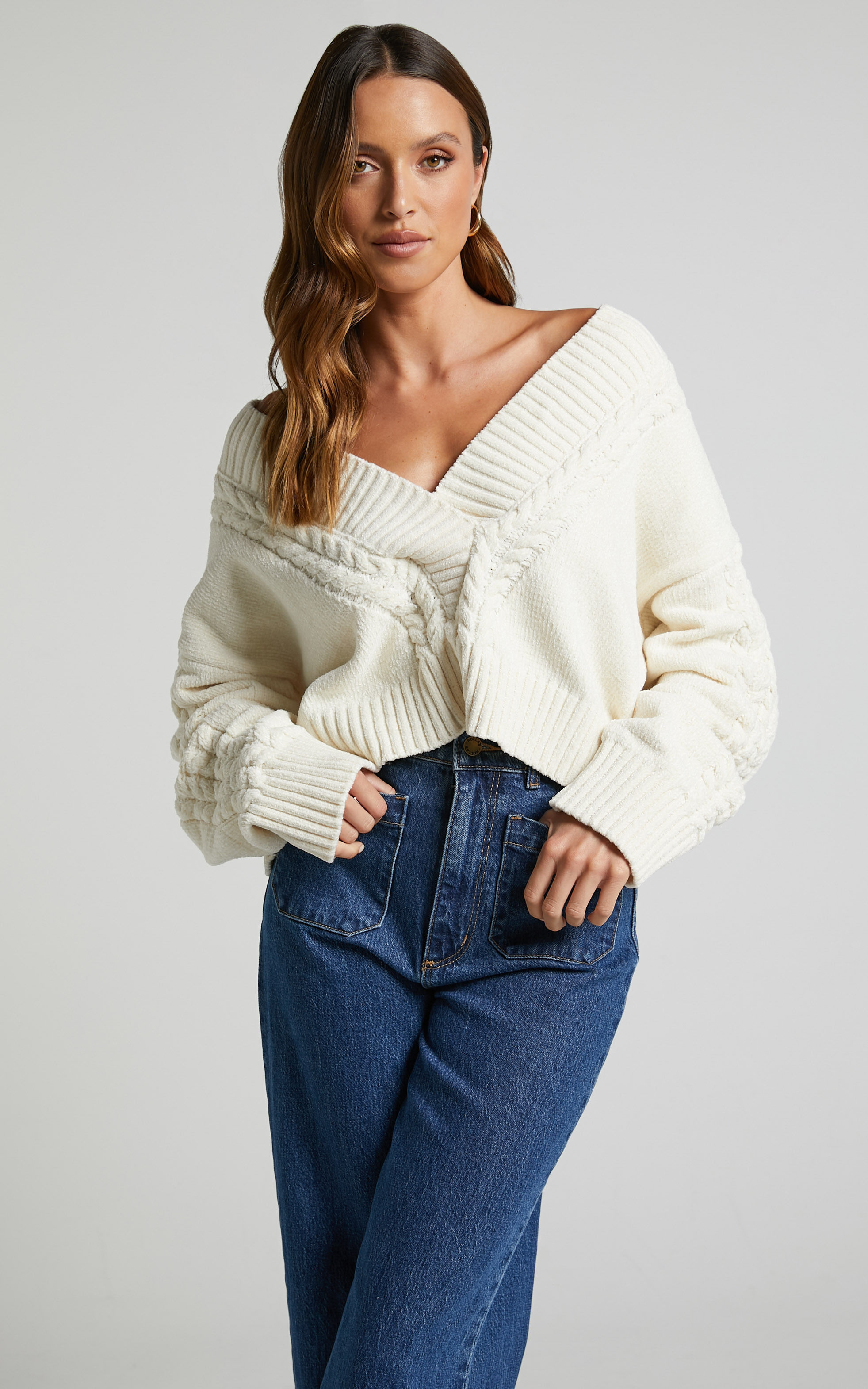 4th & Reckless - Mariella Jumper Boucle Cable Knit in Cream - 06, CRE1, super-hi-res image number null