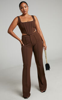 Ritta Corset Top and Pants Two Piece Set in Chocolate