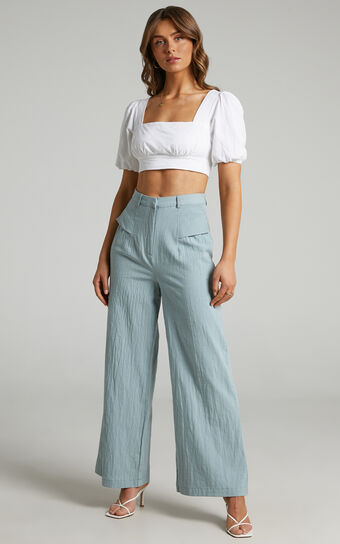 Honalee High Waisted Wide Leg Pant in Sage Linen Look