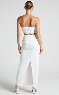 Vance Two Piece Set - Ruched Sweetheart Crop Top and Maxi Skirt in Ivory