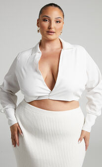 Friederike Cropped Tie Back Wrap Shirt in White