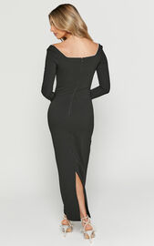 Marni Midi Dress - Pearl Trim Detail Dress in Black | Showpo USA