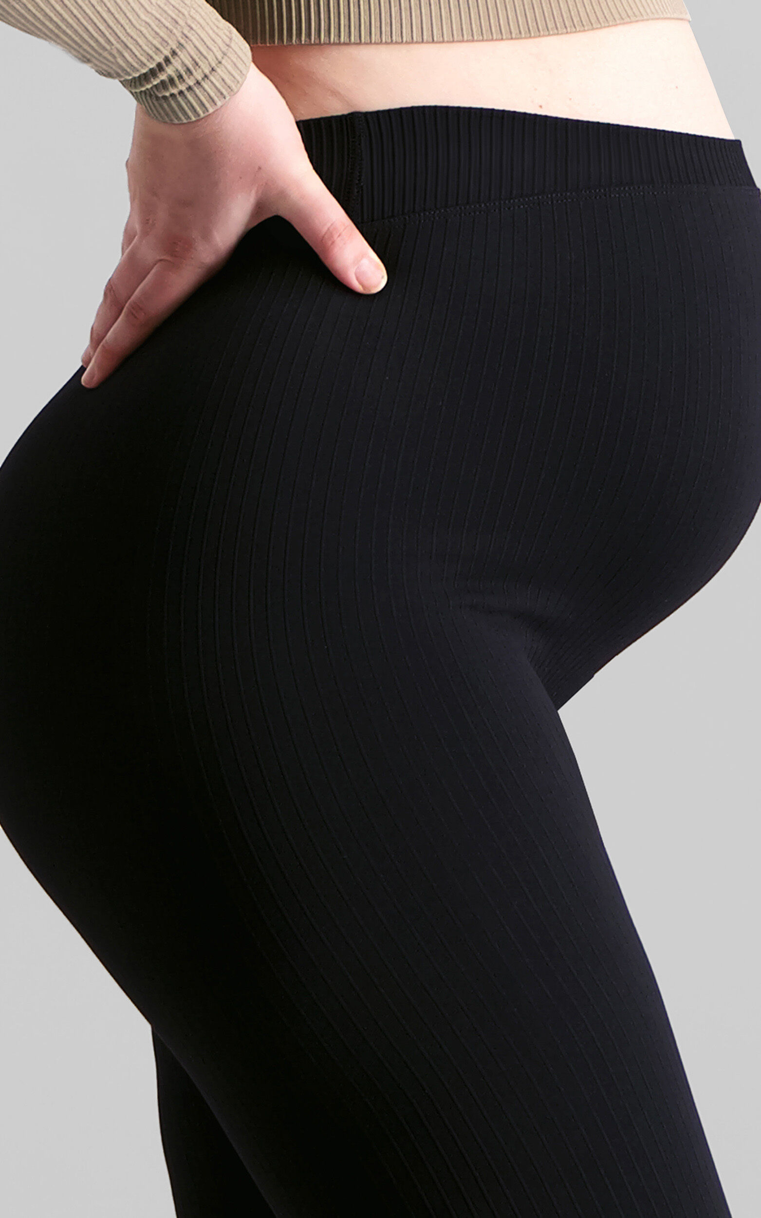Aim'n - MATERNITY RIBBED SEAMLESS TIGHTS in Black - XS, BLK1, super-hi-res image number null