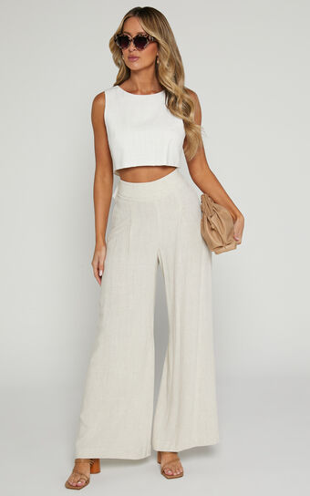 Alina Pants - Linen Blend High Waisted Wide Leg Relaxed Pants in Natural