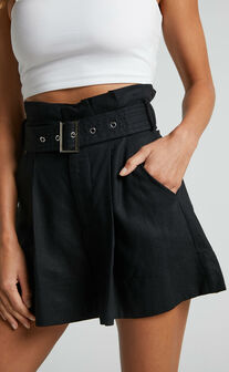 Zora Shorts - High Waisted Paper Bag Shorts in Black