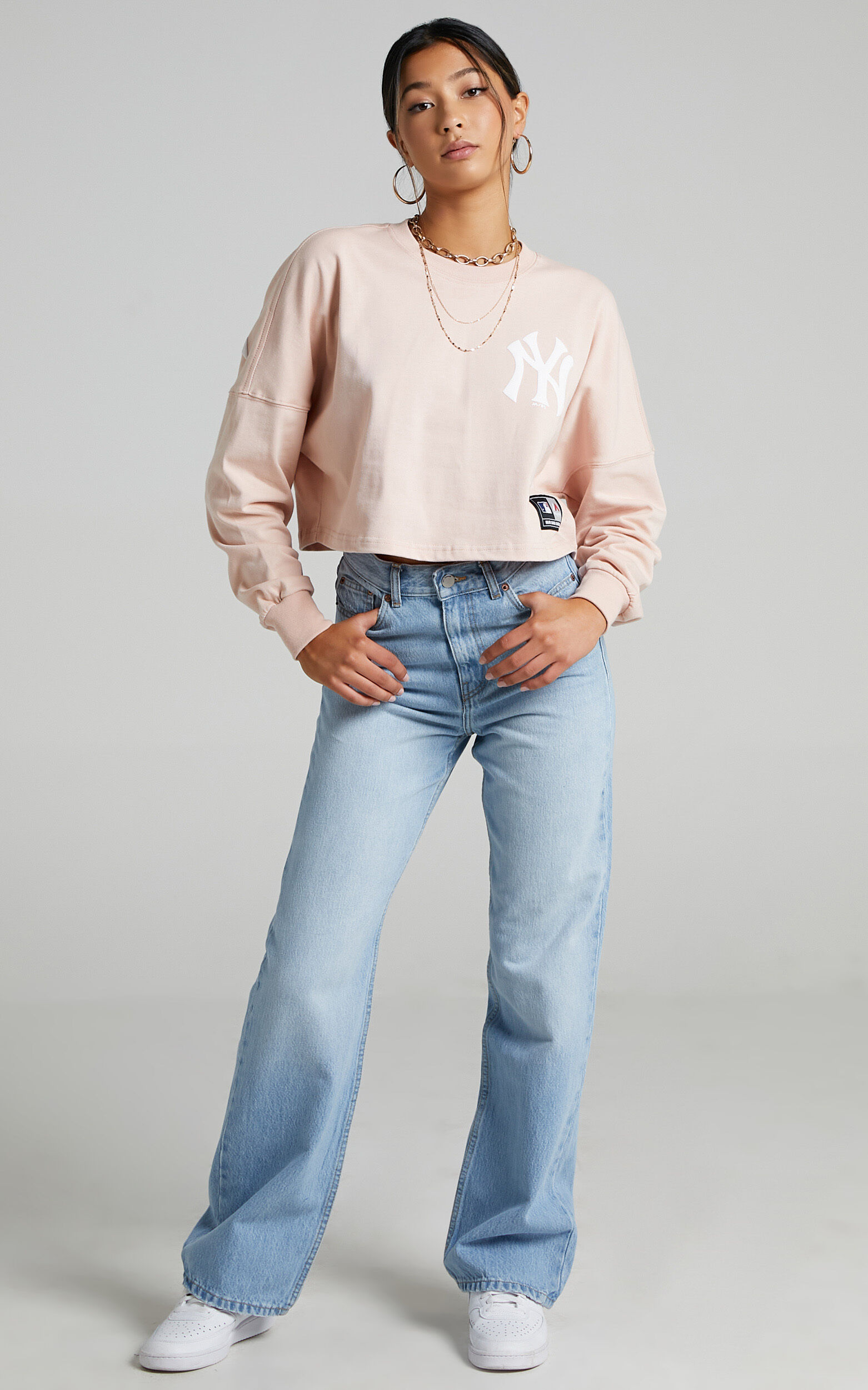 Majestic - NY Yankees Cropped Rando LS Tee in Peach - L, ORG1, super-hi-res image number null
