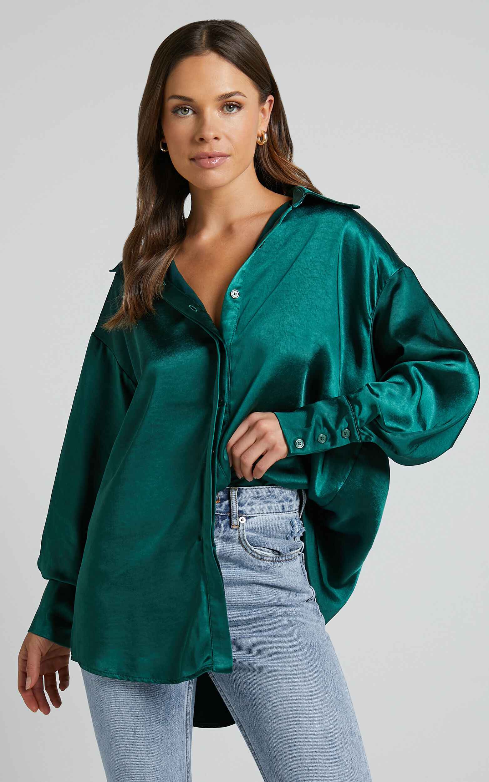 Azurine Shirt - Oversized Button Up Shirt in Green | Showpo
