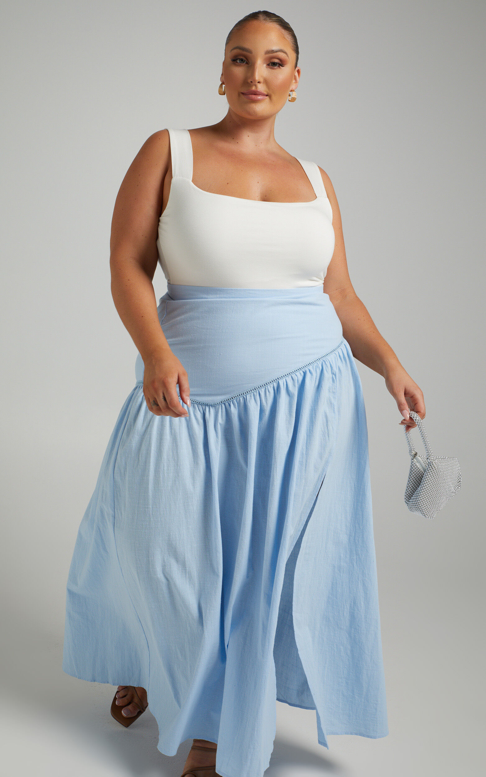 Jalena Thigh Split Asymmetric Maxi Skirt in Light Blue - 04, BLU2, super-hi-res image number null