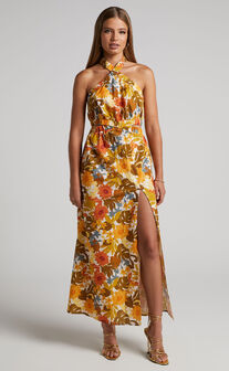 Amalie The Label - Halter Neck Cut Out Maxi Dress in Emerson Floral