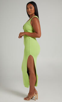 Amyra Twist Front Sleeveless Knit Midi Dress in Apple Green