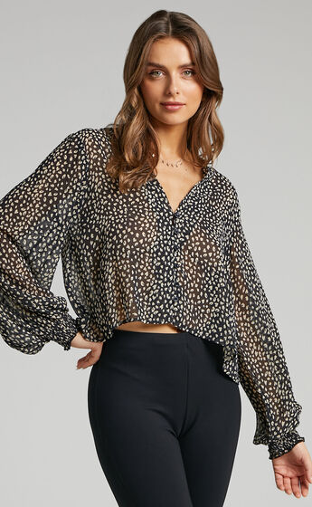 Katleen Leopard Button Through Blouse in Black Print