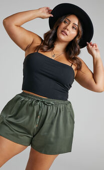 Azurine Satin Shorts with Elasticated Waist in Olive