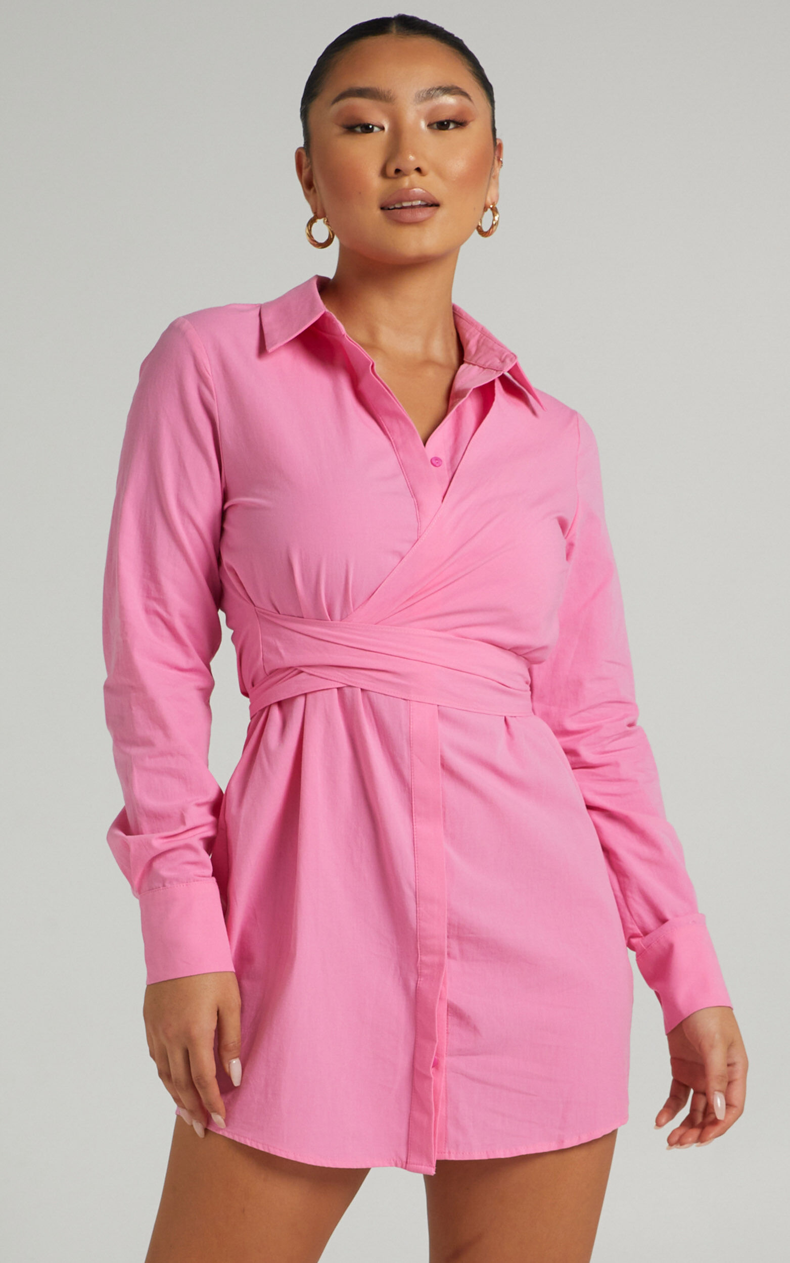 Eugene Collared Shirt Dress in Bubble Gum Pink - 08, PNK1, super-hi-res image number null