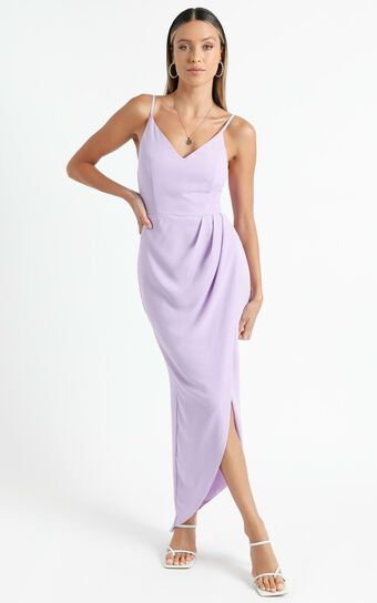 Lucky Day Drape Maxi Dress in Lilac