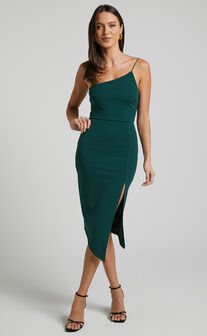 Life Changing Midi Dress - Thigh Split Bodycon Dress in Emerald Green
